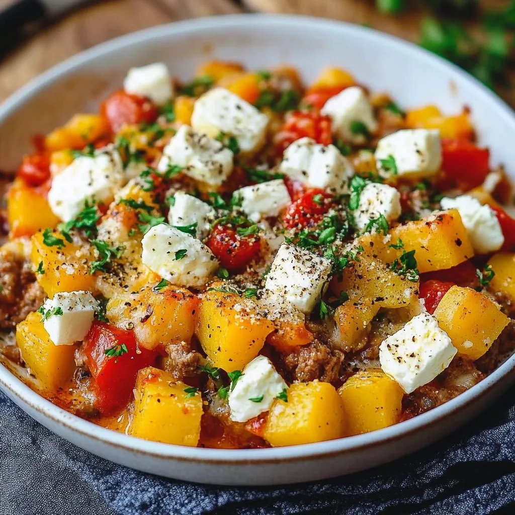 Süßkartoffel-Hackfleisch-Auflauf mit Feta
