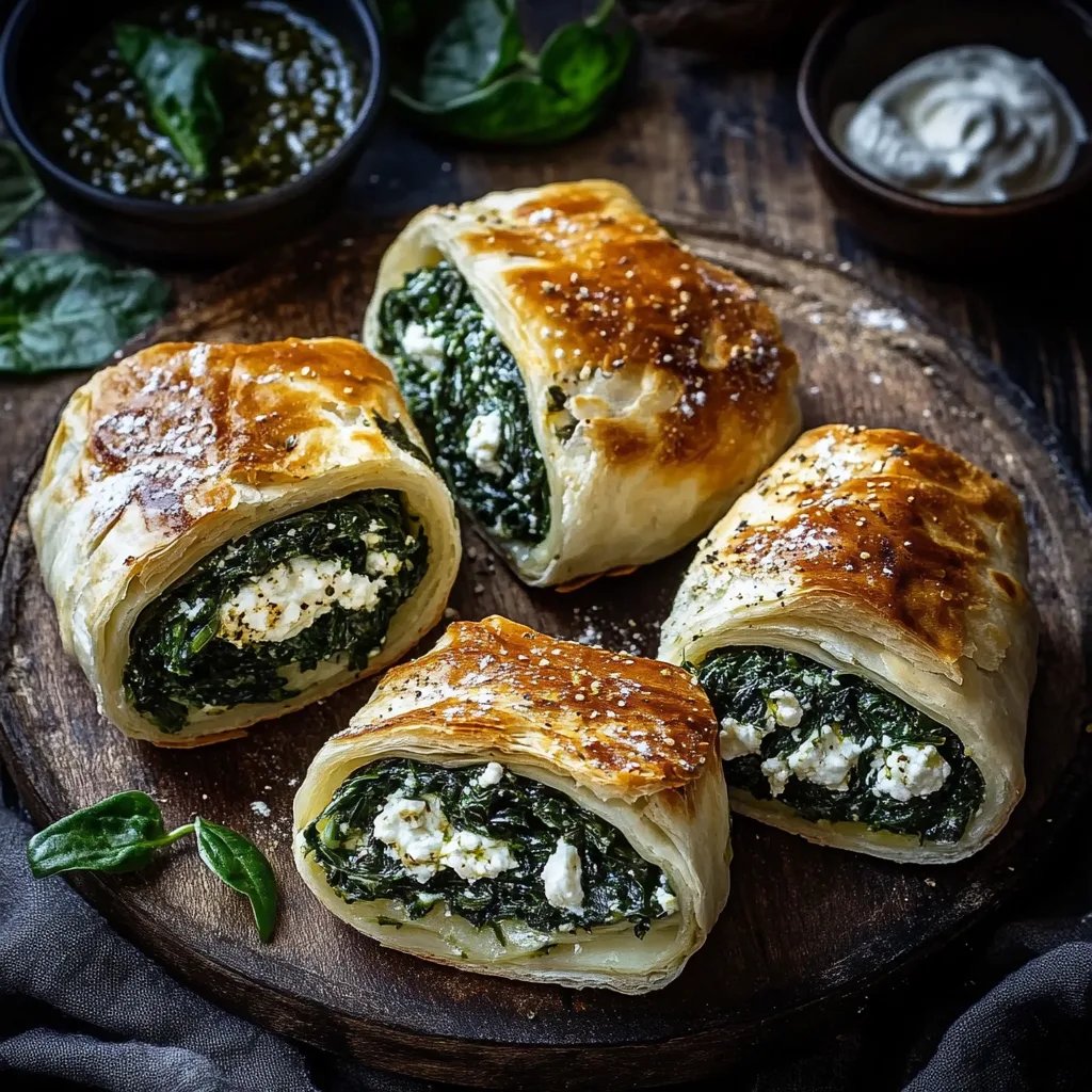 Herzhafte Blätterteig-Röllchen mit Spinat & Feta