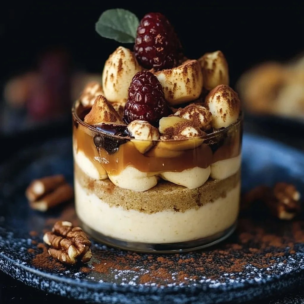 Apfeltiramisu mit Ahornsirup und karamellisierten Walnüssen