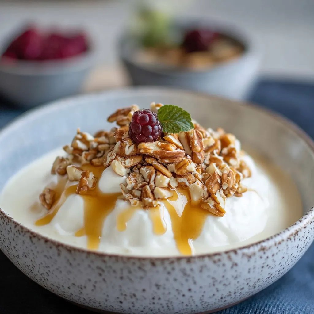 Joghurtmousse mit karamellisierten Walnüssen