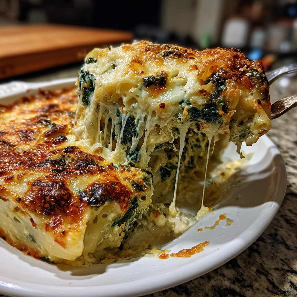 Nudelauflauf mit Spinat und Käse